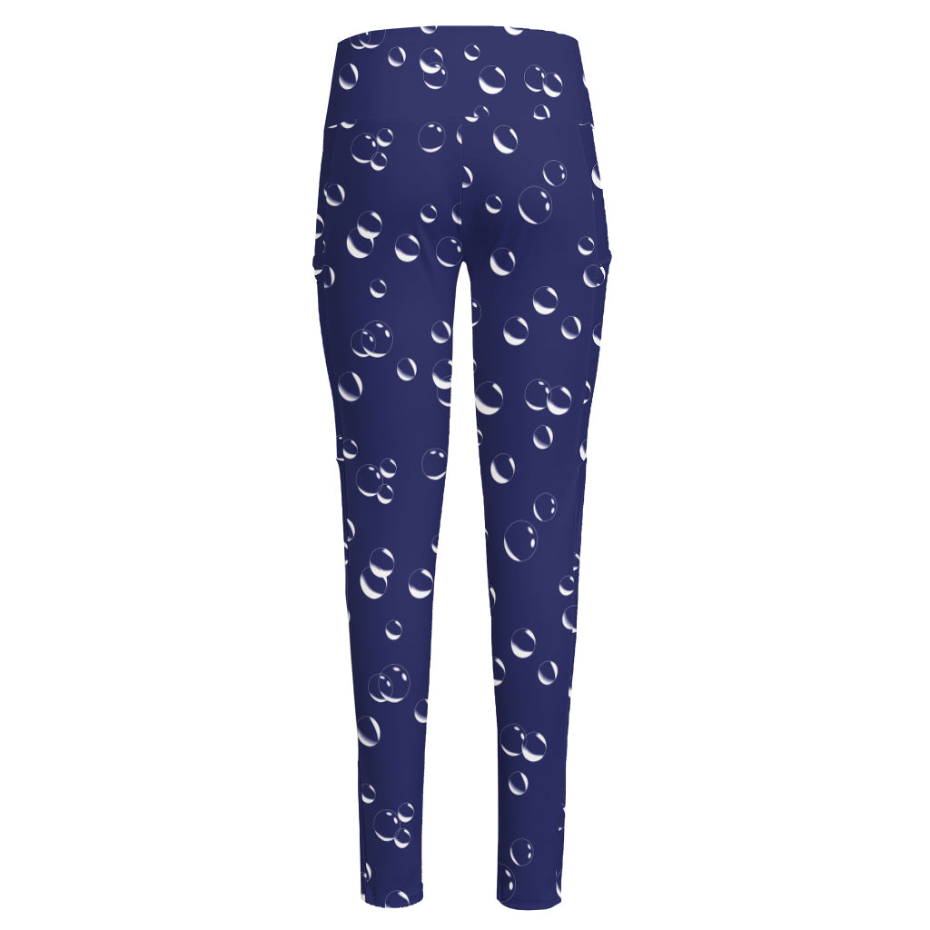 Blue And White Bubble Pattern Print High-Waisted Pocket Leggings