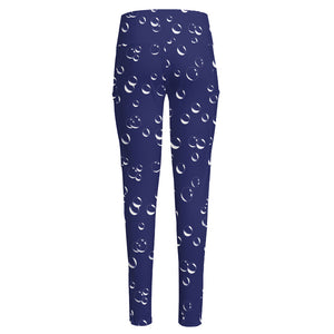 Blue And White Bubble Pattern Print High-Waisted Pocket Leggings