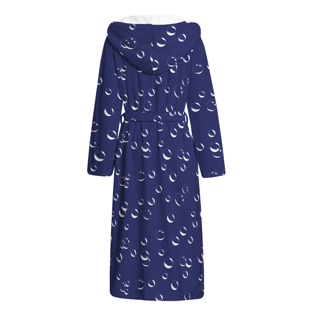 Blue And White Bubble Pattern Print Hooded Bathrobe