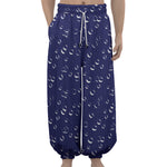 Blue And White Bubble Pattern Print Lantern Pants