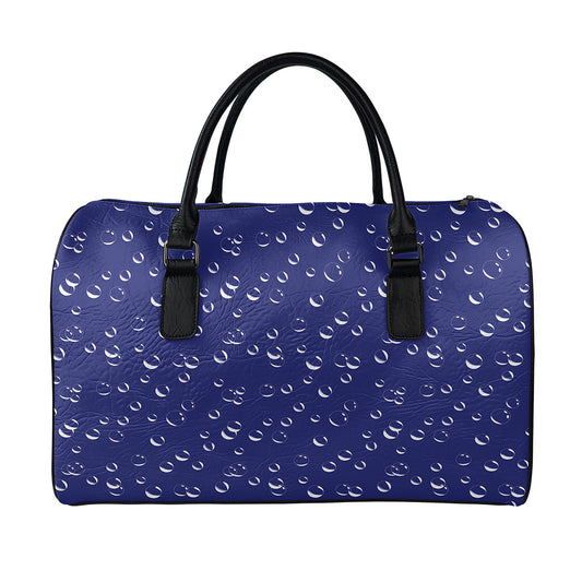 Blue And White Bubble Pattern Print Leather Duffle Bag