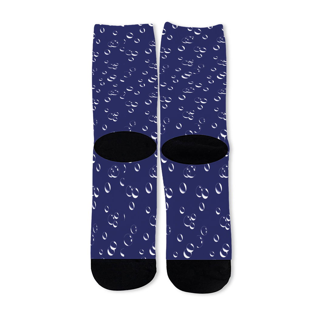 Blue And White Bubble Pattern Print Long Socks