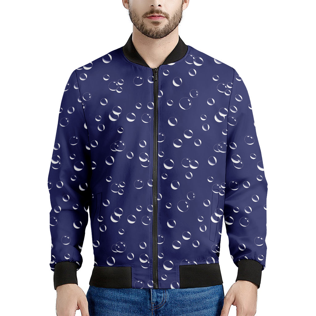 Blue And White Bubble Pattern Print Men's Bomber Jacket