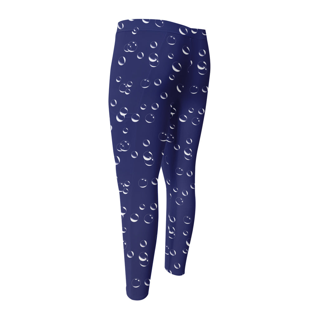 Blue And White Bubble Pattern Print Men's Compression Pants