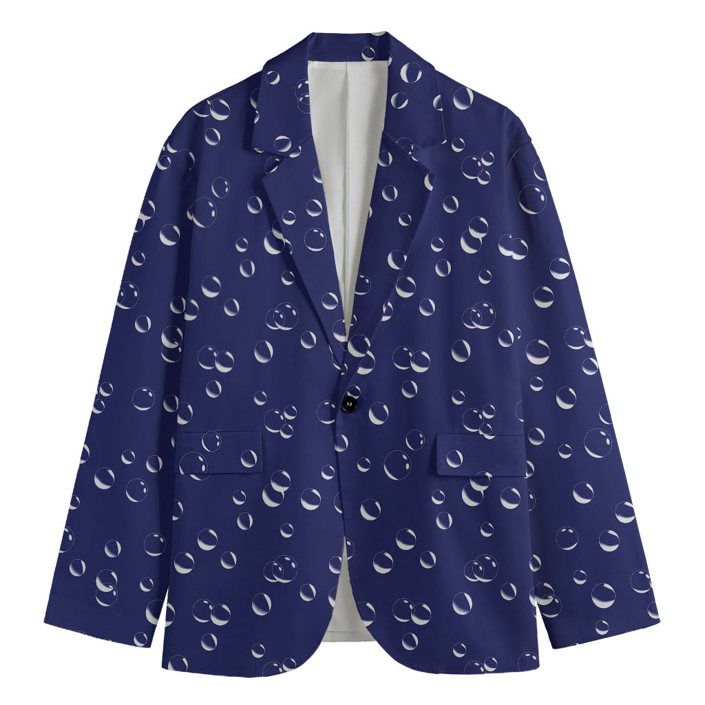 Blue And White Bubble Pattern Print Men's Cotton Blazer