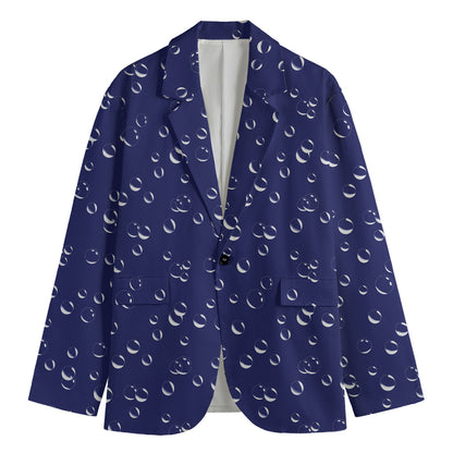 Blue And White Bubble Pattern Print Men's Cotton Blazer