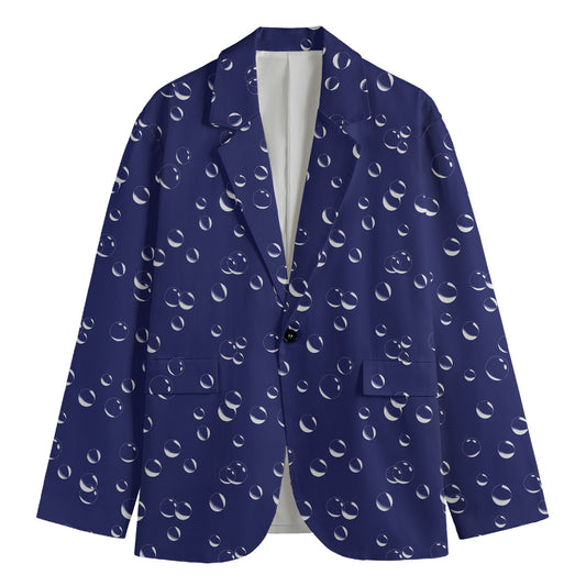 Blue And White Bubble Pattern Print Men's Cotton Blazer