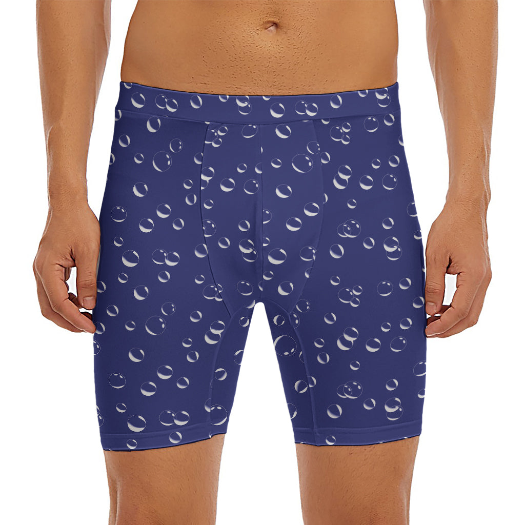 Blue And White Bubble Pattern Print Men's Long Boxer Briefs