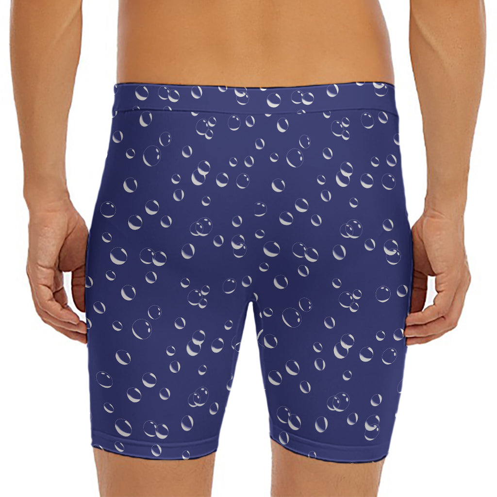 Blue And White Bubble Pattern Print Men's Long Boxer Briefs