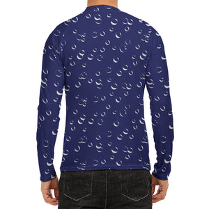 Blue And White Bubble Pattern Print Men's Long Sleeve Rash Guard