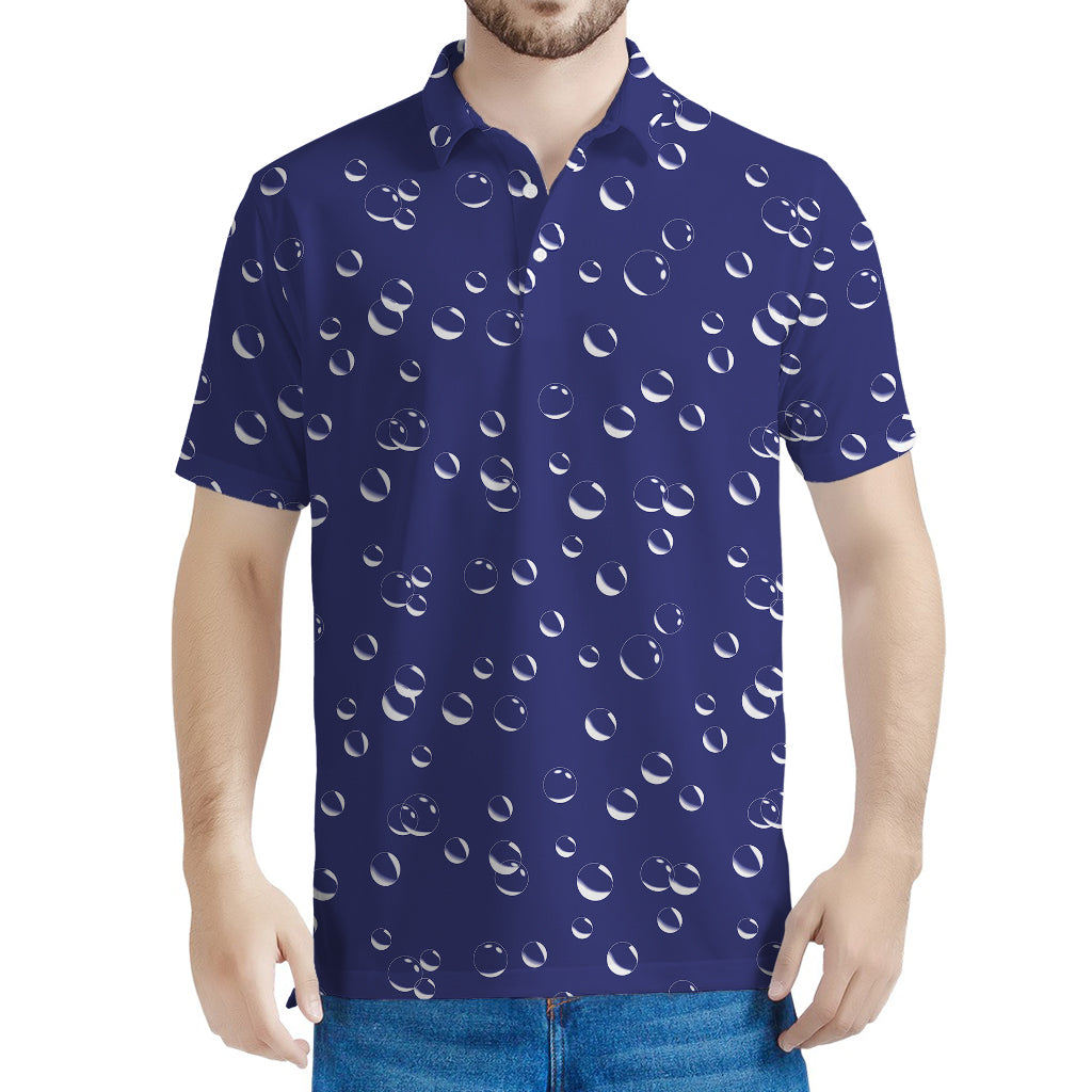 Blue And White Bubble Pattern Print Men's Polo Shirt