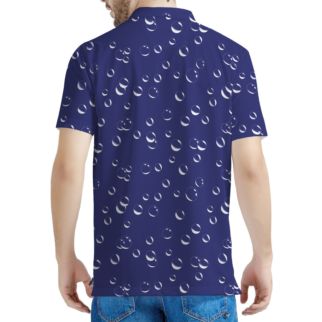 Blue And White Bubble Pattern Print Men's Polo Shirt