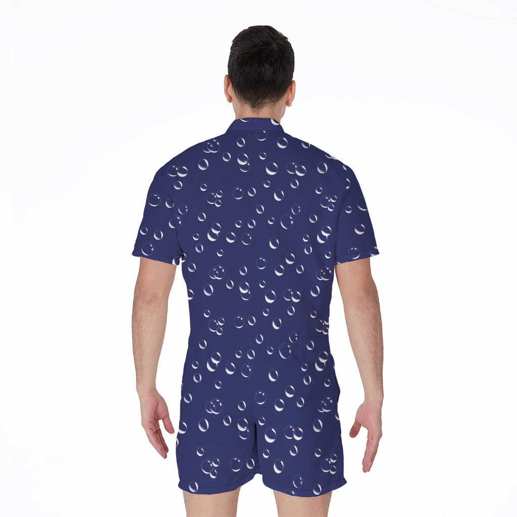 Blue And White Bubble Pattern Print Men's Rompers
