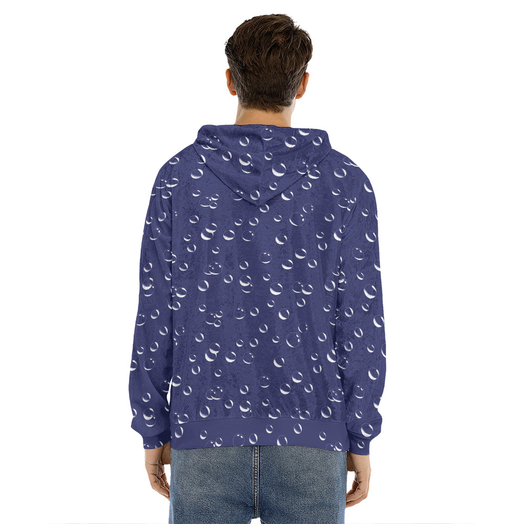 Blue And White Bubble Pattern Print Men's Velvet Pullover Hoodie