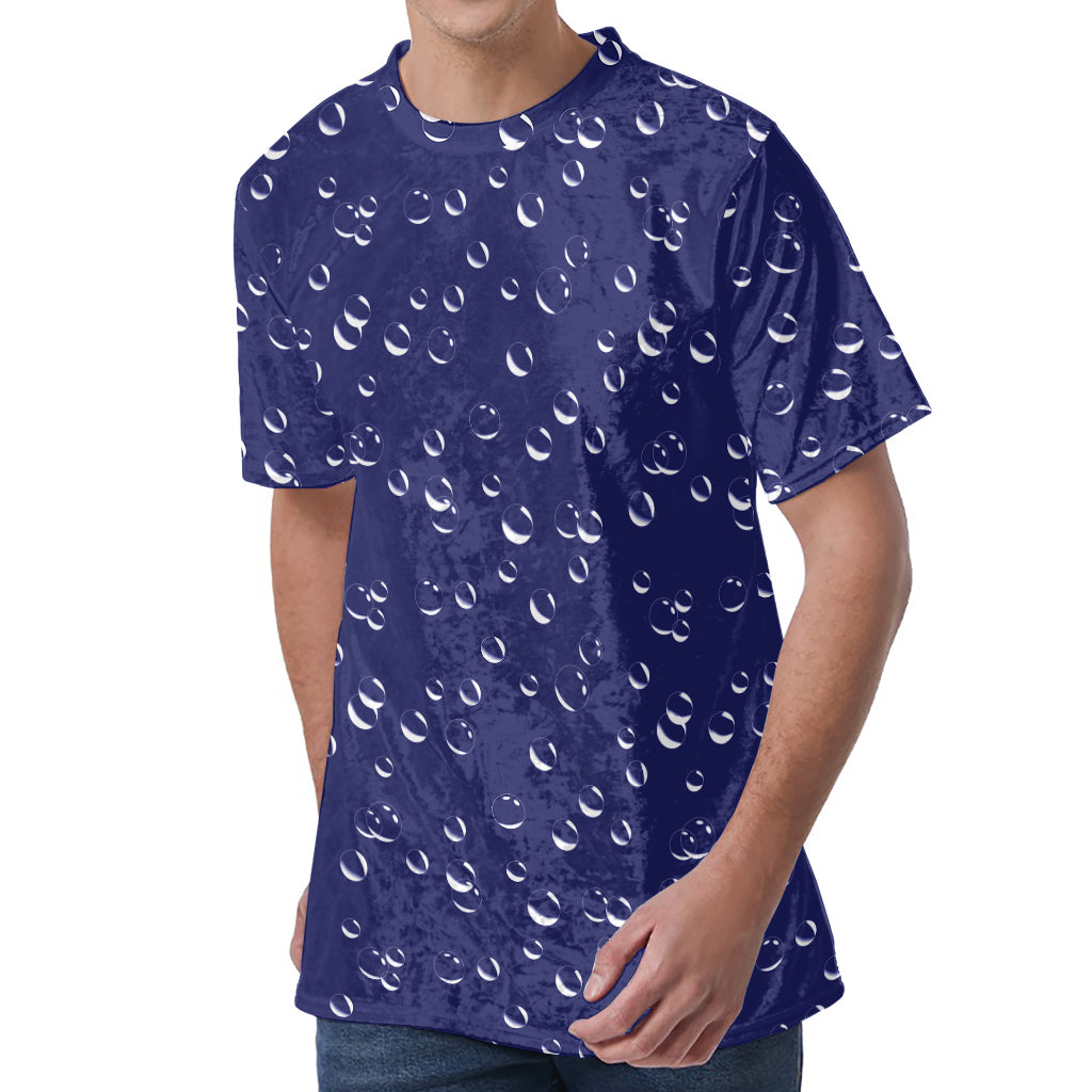 Blue And White Bubble Pattern Print Men's Velvet T-Shirt