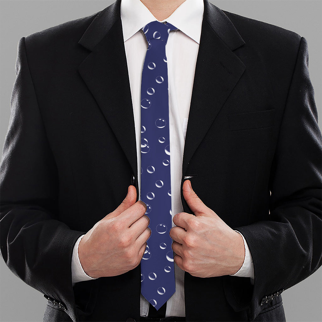 Blue And White Bubble Pattern Print Necktie