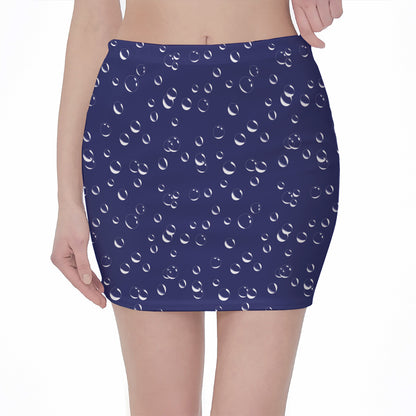 Blue And White Bubble Pattern Print Pencil Mini Skirt