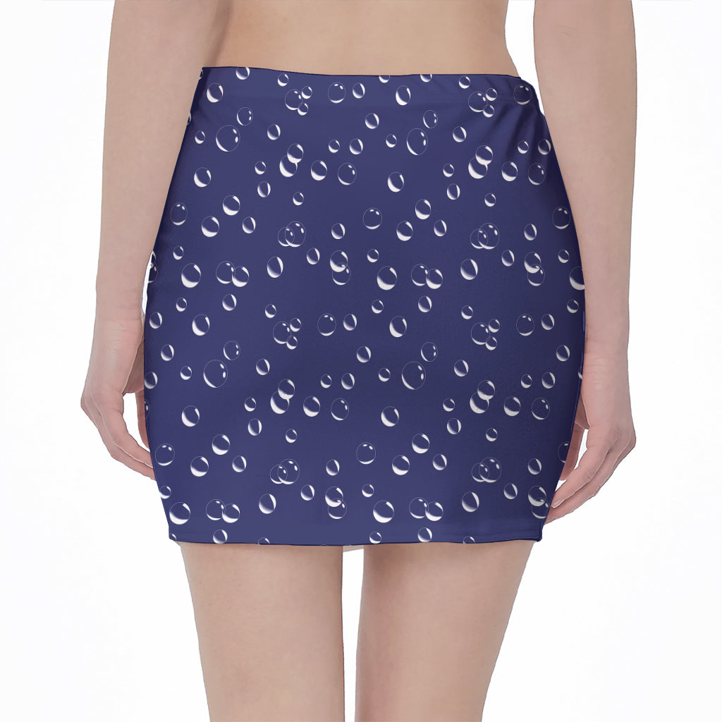 Blue And White Bubble Pattern Print Pencil Mini Skirt