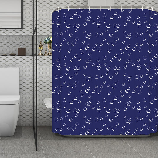Blue And White Bubble Pattern Print Polyester Shower Curtain