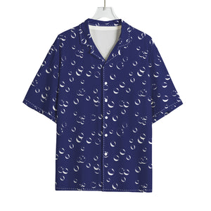 Blue And White Bubble Pattern Print Rayon Hawaiian Shirt