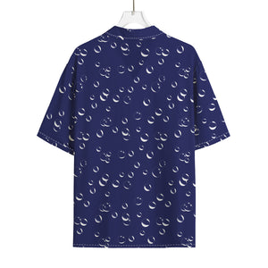 Blue And White Bubble Pattern Print Rayon Hawaiian Shirt