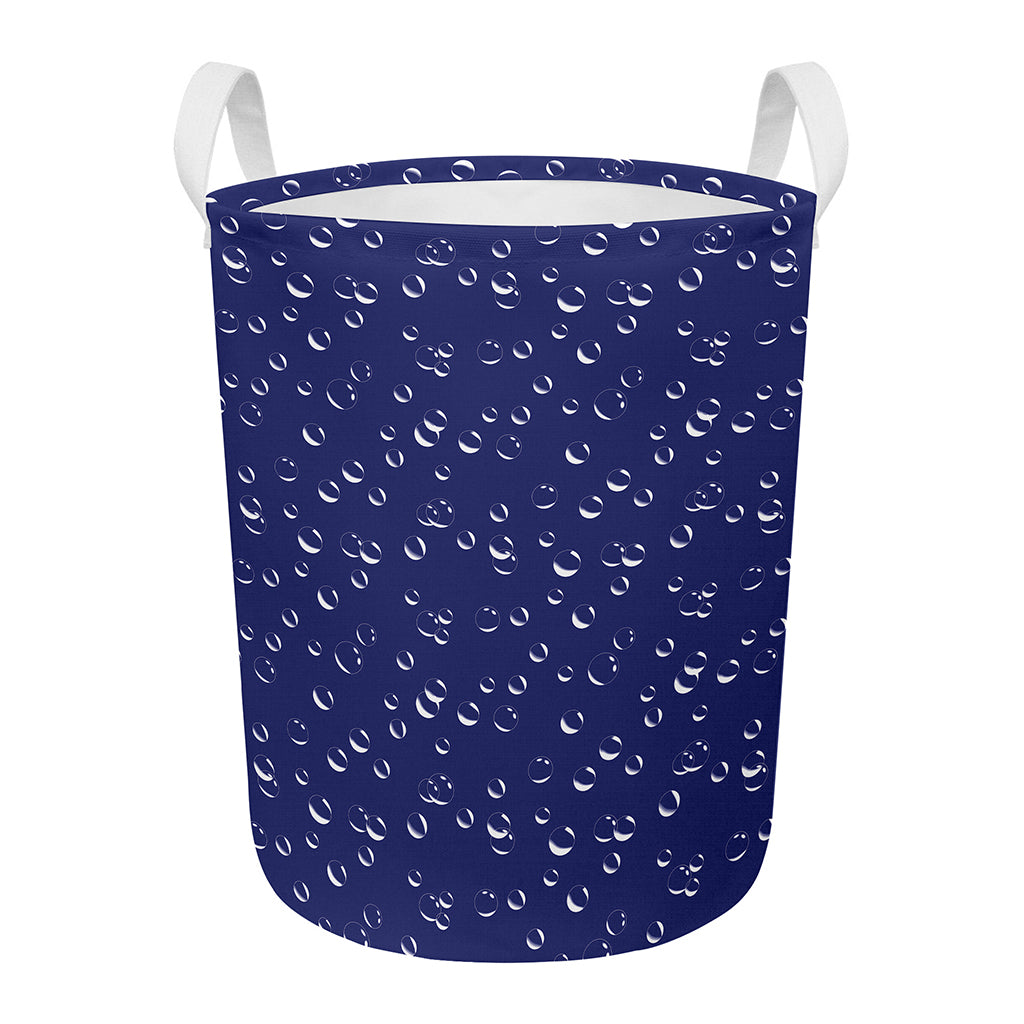 Blue And White Bubble Pattern Print Round Laundry Basket