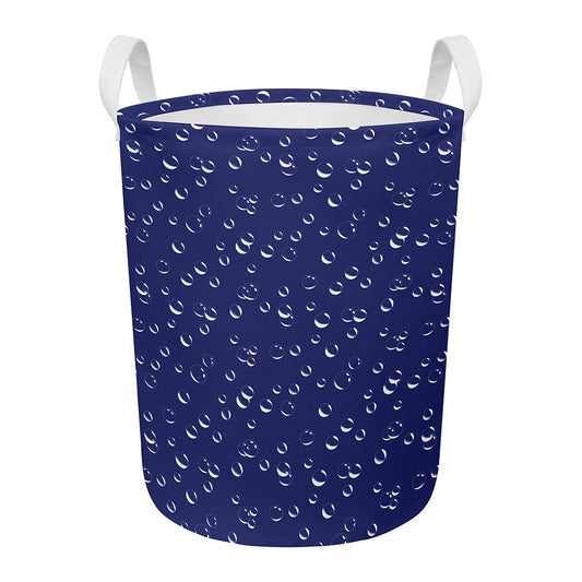 Blue And White Bubble Pattern Print Round Laundry Basket