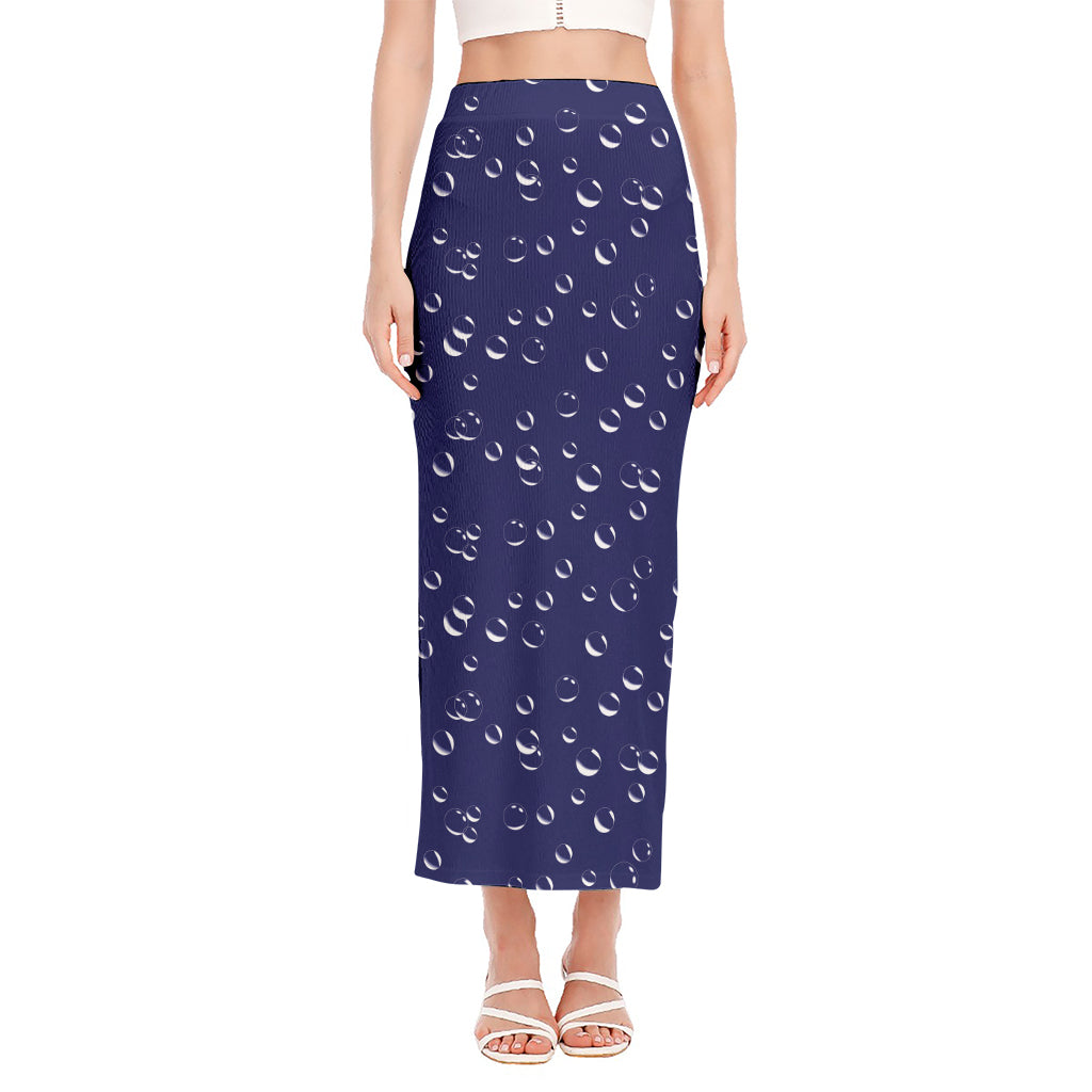 Blue And White Bubble Pattern Print Side Slit Maxi Skirt