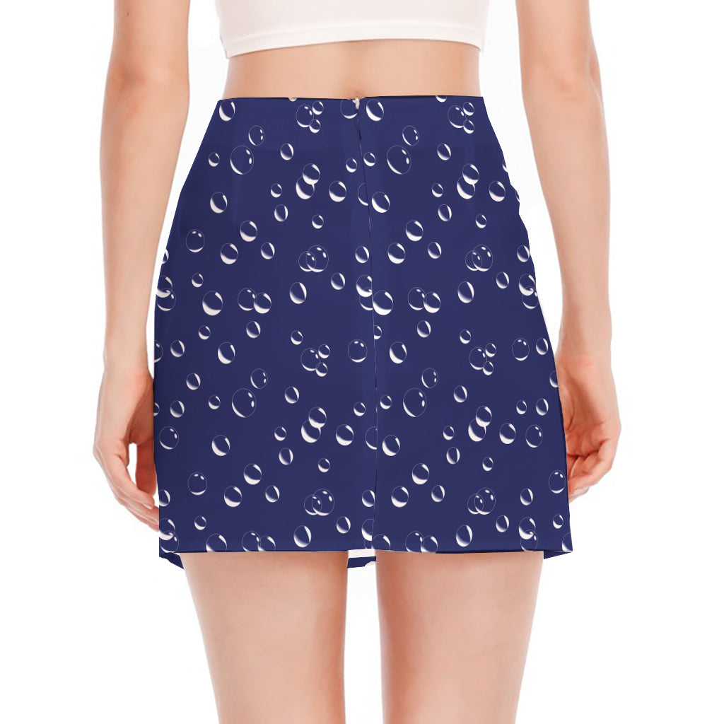 Blue And White Bubble Pattern Print Side Slit Mini Skirt