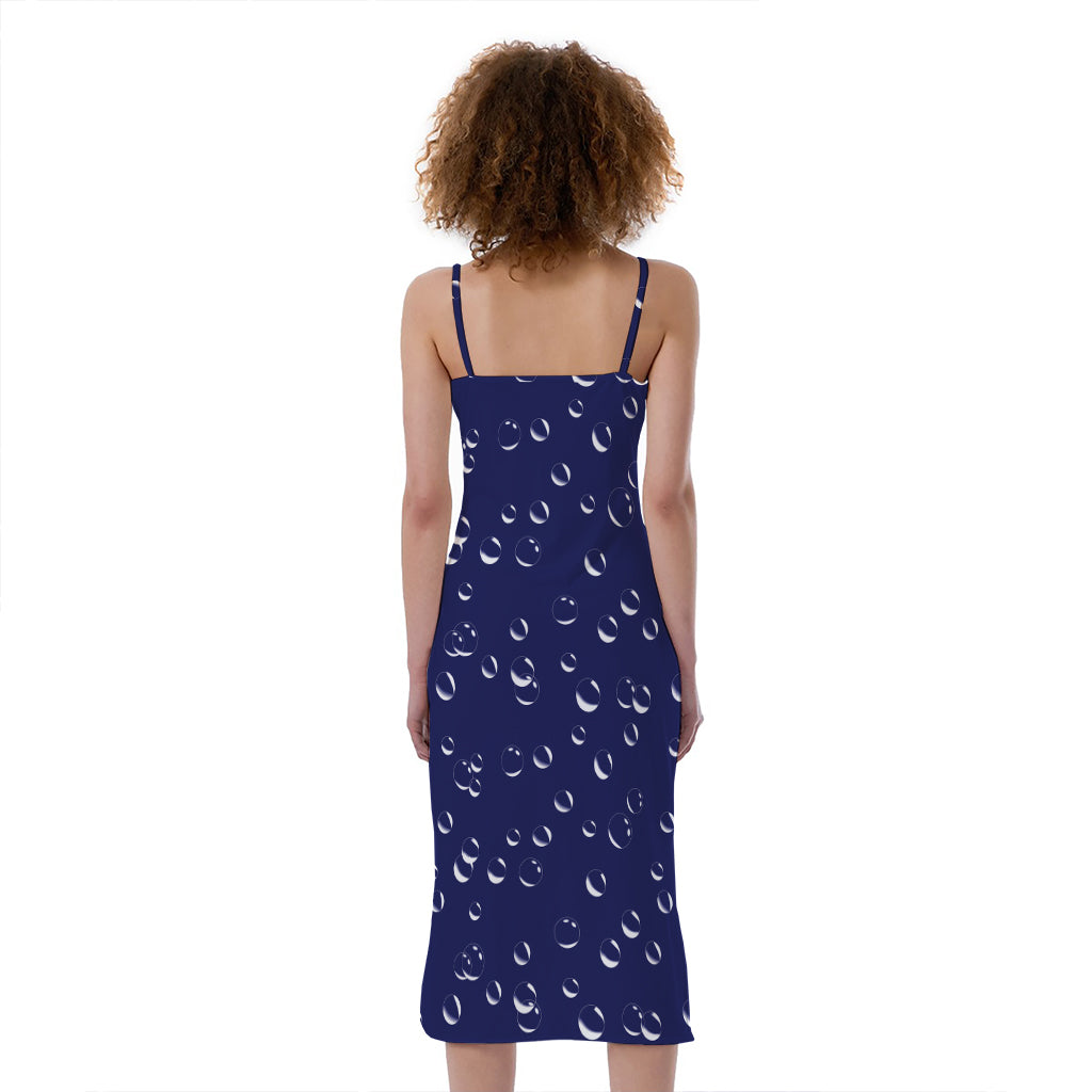 Blue And White Bubble Pattern Print Slim Fit Midi Cami Dress