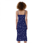 Blue And White Bubble Pattern Print Slim Fit Midi Cami Dress