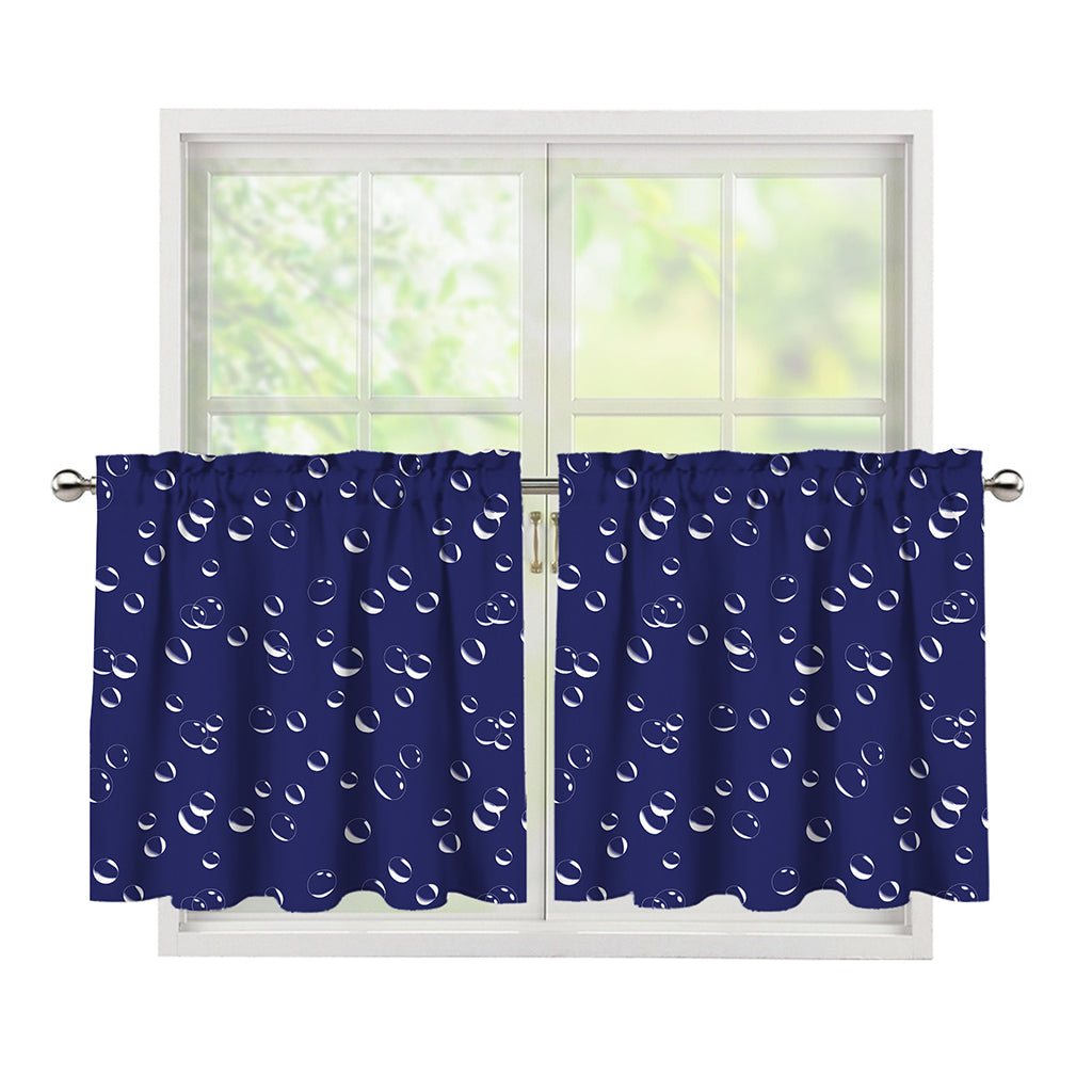 Blue And White Bubble Pattern Print Tier Curtains