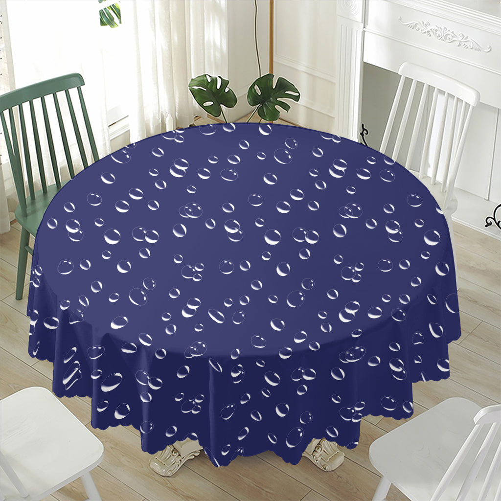 Blue And White Bubble Pattern Print Waterproof Round Tablecloth