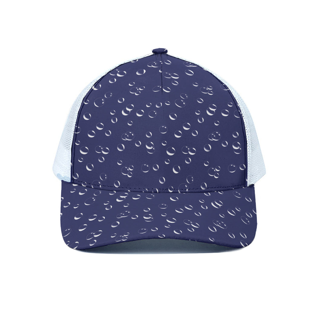 Blue And White Bubble Pattern Print White Mesh Trucker Cap
