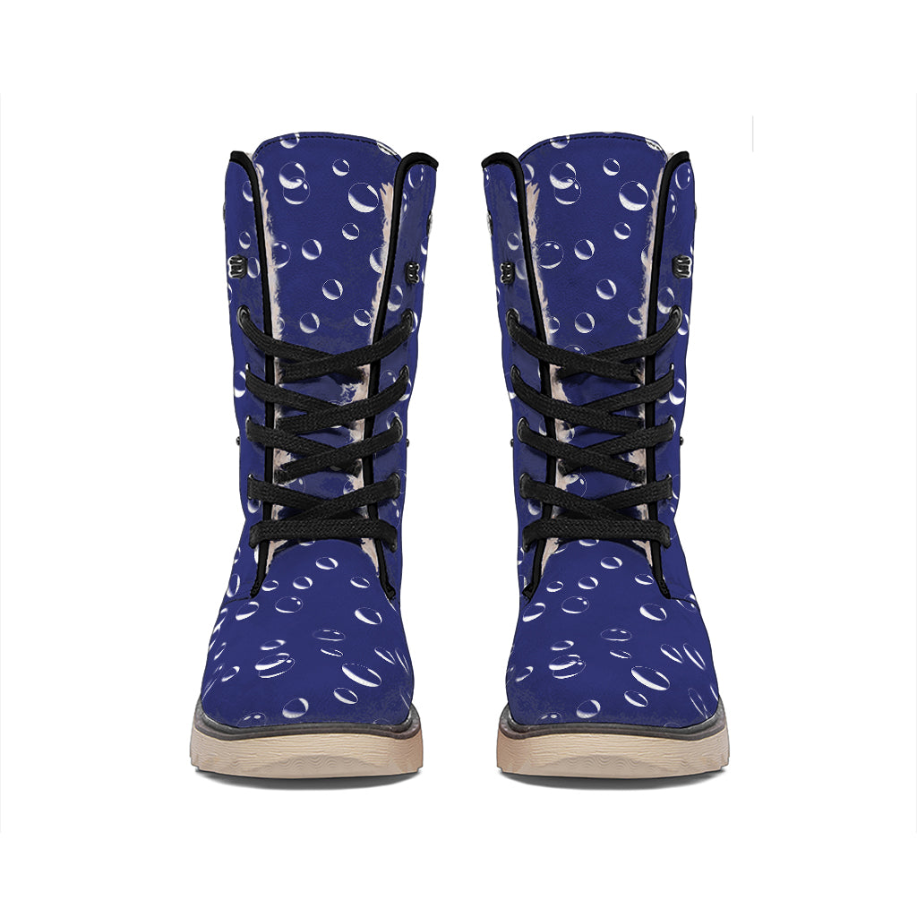 Blue And White Bubble Pattern Print Winter Boots