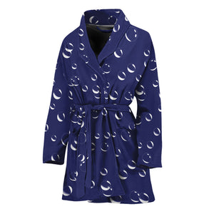 Blue And White Bubble Pattern Print Women's Bathrobe