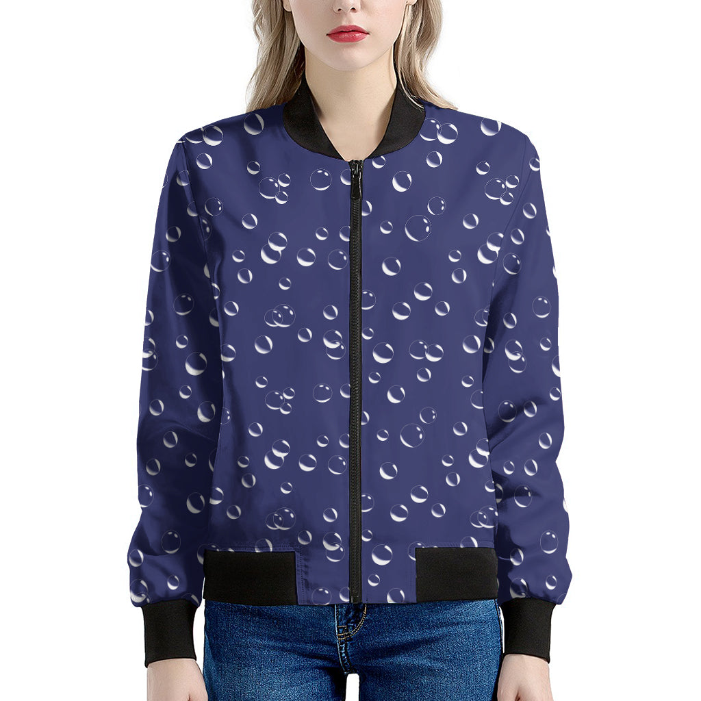 Blue And White Bubble Pattern Print Women's Bomber Jacket