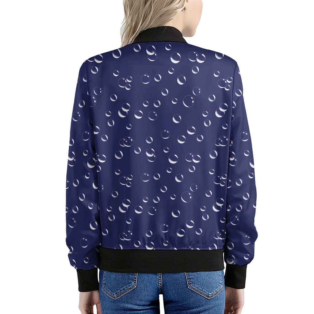 Blue And White Bubble Pattern Print Women's Bomber Jacket