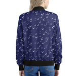 Blue And White Bubble Pattern Print Women's Bomber Jacket