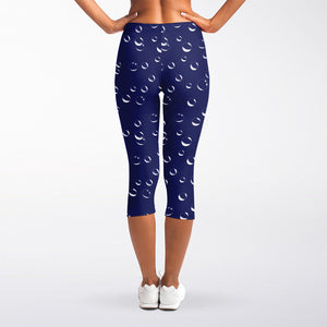 Blue And White Bubble Pattern Print Women's Capri Leggings