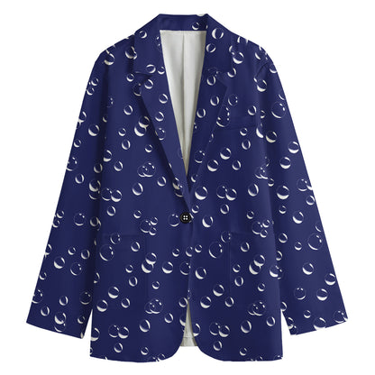 Blue And White Bubble Pattern Print Women's Cotton Blazer