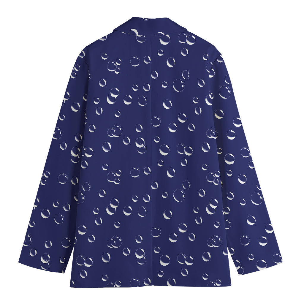 Blue And White Bubble Pattern Print Women's Cotton Blazer