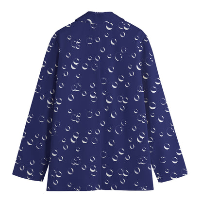 Blue And White Bubble Pattern Print Women's Cotton Blazer