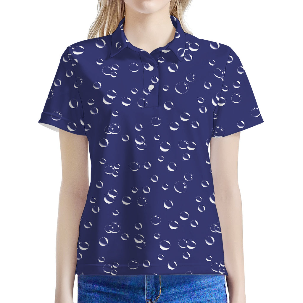 Blue And White Bubble Pattern Print Women's Polo Shirt