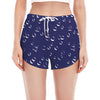 Blue And White Bubble Pattern Print Women's Split Running Shorts