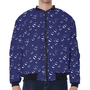 Blue And White Bubble Pattern Print Zip Sleeve Bomber Jacket