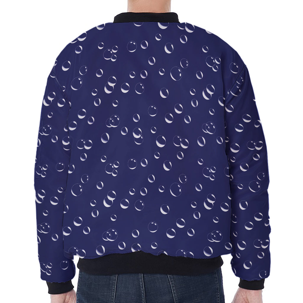 Blue And White Bubble Pattern Print Zip Sleeve Bomber Jacket