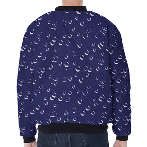 Blue And White Bubble Pattern Print Zip Sleeve Bomber Jacket