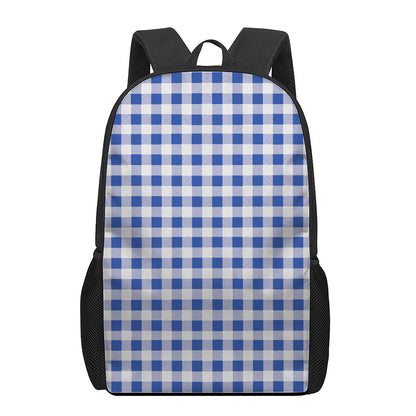 Blue And White Buffalo Check Print 17 Inch Backpack