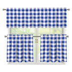Blue And White Buffalo Check Print 3 Piece Kitchen Curtains